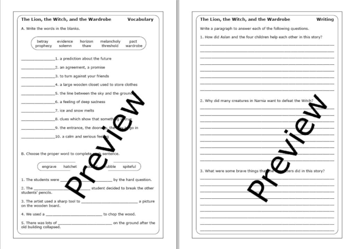 Targeted Reading Skills Practice Comparing and Contrasting in The Lion the Witch and the Wardrobe Worksheet 3 Sixth grade reading comprehension worksheet focused on comparing and contrasting scenes from The Lion the Witch and the Wardrobe