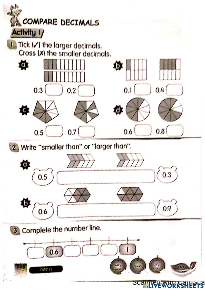 Fifth grade students learning to compare and round decimals on a practice sheet