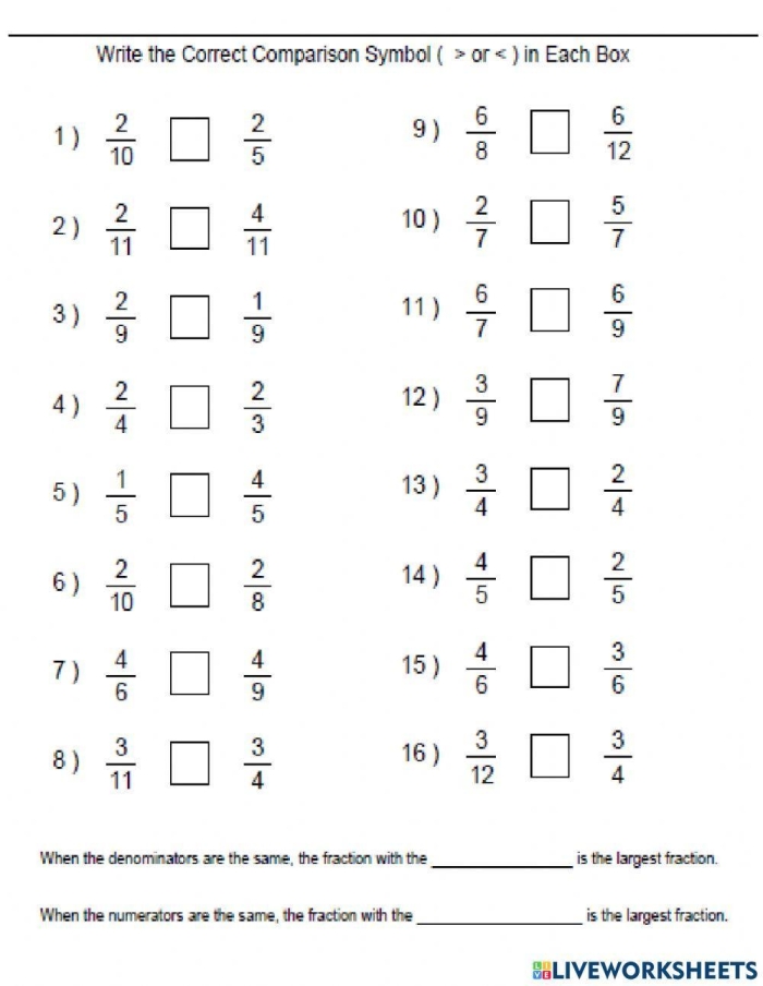 Fraction Practice Comparing Fractions Worksheet for Elementary Learners Second grade student comparing fractions using visual fraction models and greater than less than symbols