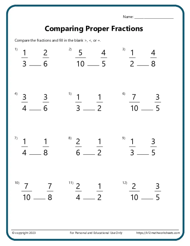 Fraction Practice Comparing Fractions Worksheet for Elementary Learners Second graders comparing fractions with visual fraction models and inequality symbols