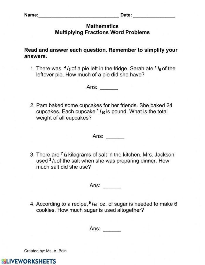 Worksheet showcasing Level 2 word problems for comparing fractions with unlike denominators