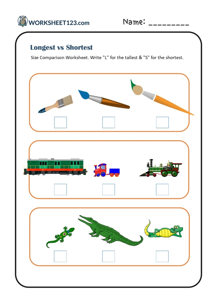 First grade students practice ordering objects from shortest to longest in this length comparison worksheet