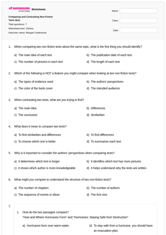 Third grade students reading and comparing two nonfiction passages on a shared topic for worksheet number 21