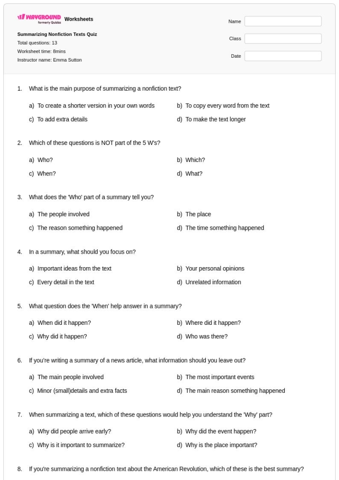 Worksheet for comparing two nonfiction texts about a freedom fighter for third graders