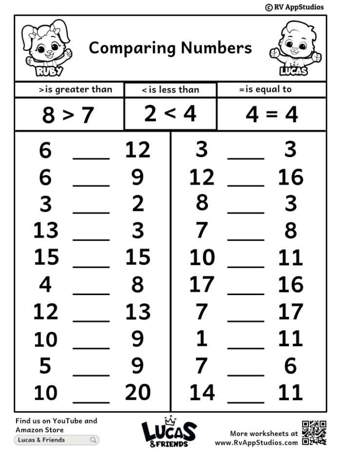 Comparing Numbers Assessment Worksheet for Pre-K Students Worksheet for assessing number comparison skills in young children