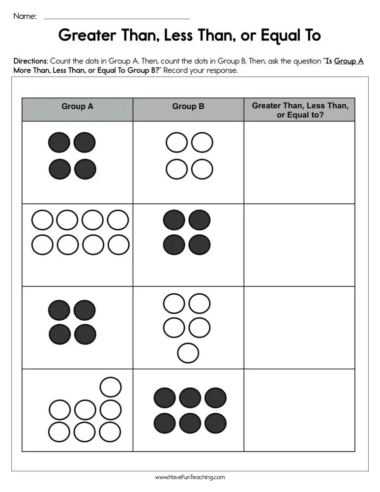 First grade student practicing greater than less than and equal to math concepts on a place value worksheet