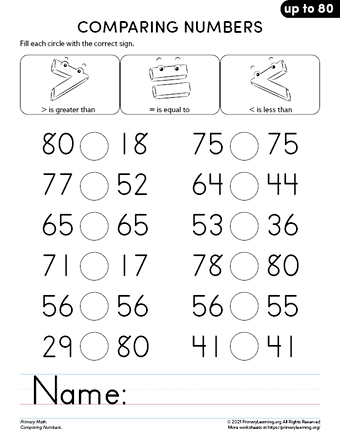 Comparing Numbers Assessment Worksheet for Pre-K Students Worksheet for assessing number comparison skills in young children