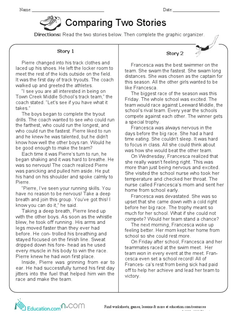 Third grade students comparing story elements on a reading worksheet