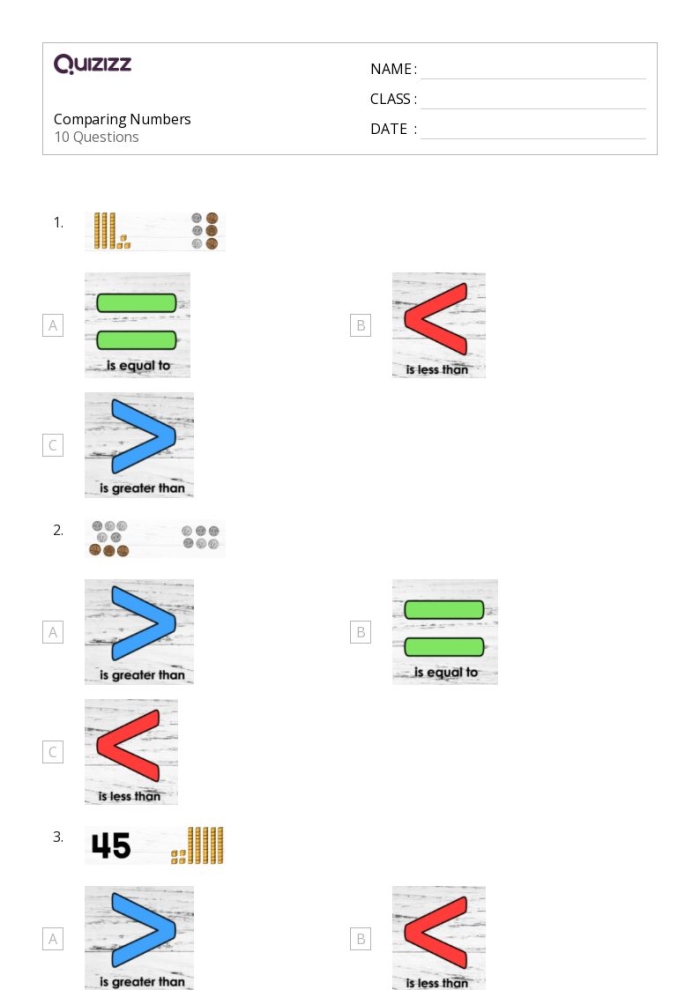 Quick check-in activity for evaluating student comprehension of comparing three-digit numbers in second grade mathematics Second grade students comparing three-digit numbers using greater than, less than, and equal to symbols on a math assessment worksheet