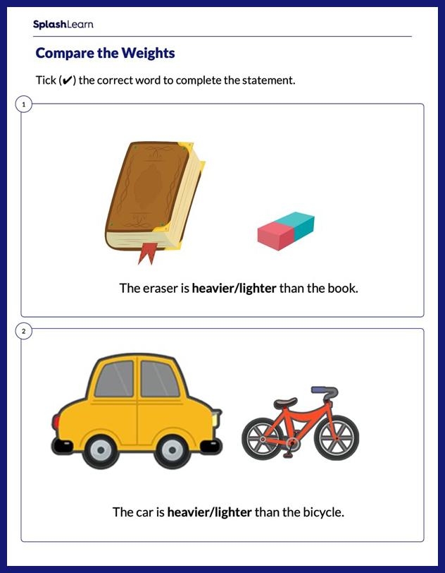 Worksheet featuring two objects for comparison in geometry for Pre-K children