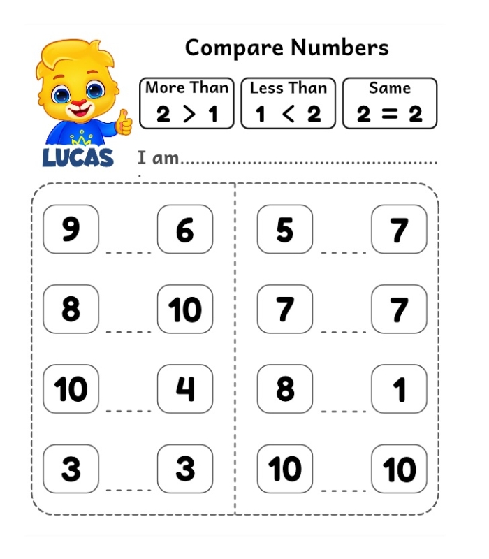 Worksheet image for comparing the height, age, and weight of two objects in a fun geometry activity. Comparing Two Things worksheet for Pre-K students to learn basic comparison skills.