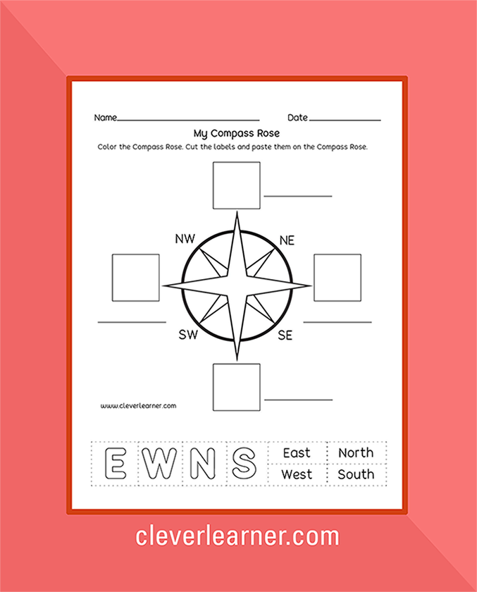 Explore the concept of a compass rose with this engaging worksheet for young learners Compass rose worksheet for second graders learning about mapping and geography