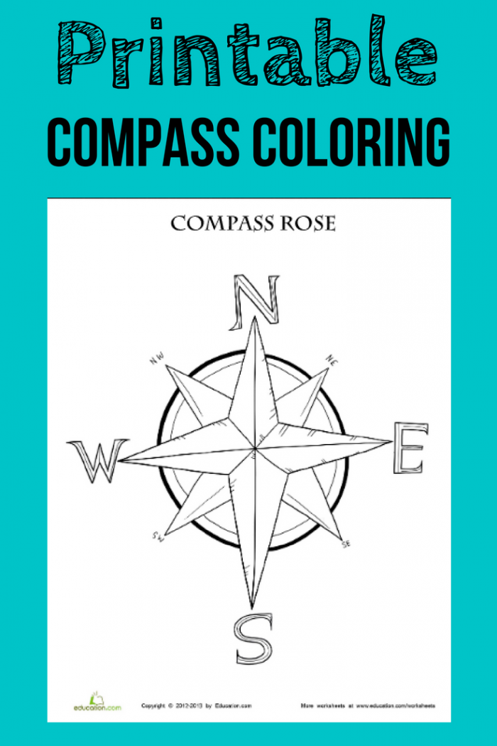 Compass rose coloring page for second graders learning directions