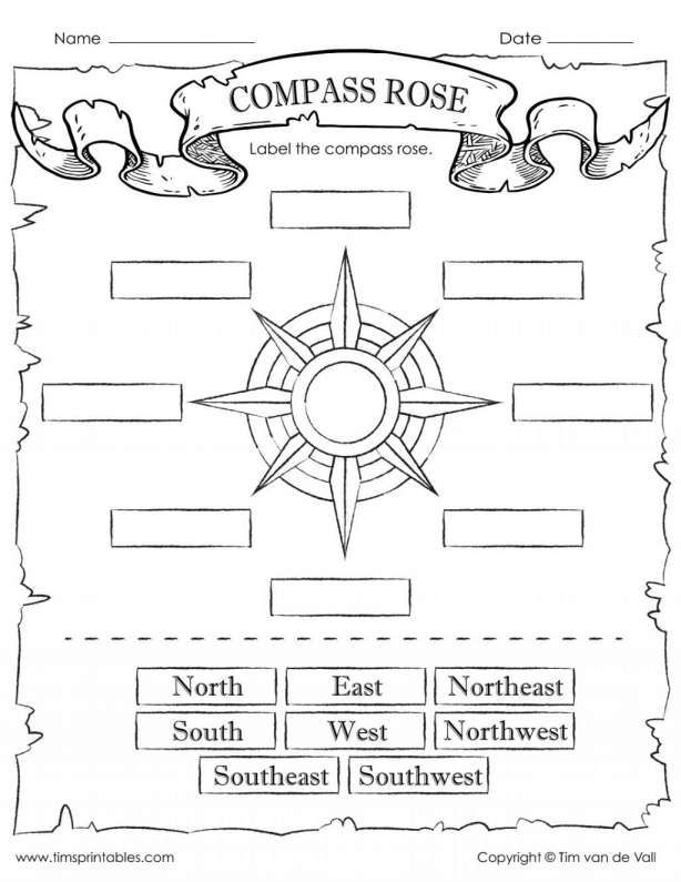 Explore the concept of a compass rose in this engaging worksheet for kids Compass rose worksheet for second graders learning about mapping concepts