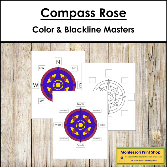 Fourth grade worksheet showing a compass rose diagram for teaching cardinal and intermediate directions