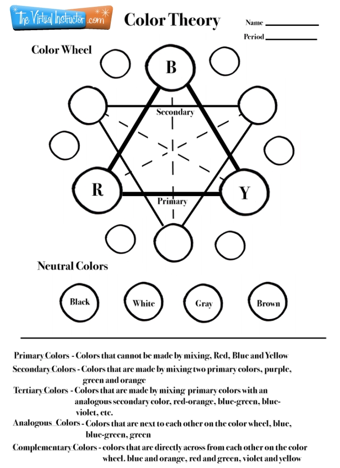 Worksheet illustrating complementary colors for third-grade students