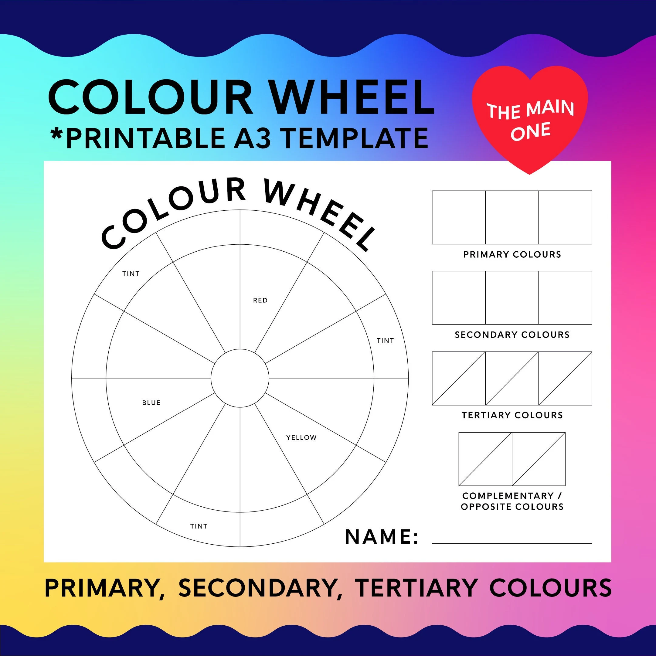 Worksheet featuring complementary colors for third-grade students