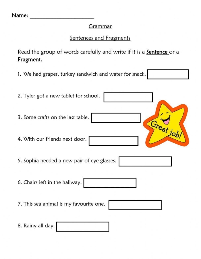 Grammar Practice: Completing Sentence Fragments for Young Learners Second grade student completing sentence fragments by adding missing subjects and predicates in a grammar worksheet activity
