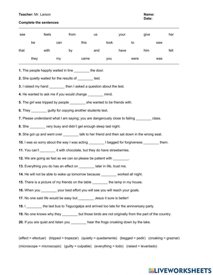 Engaging activity for 2nd grade students to practice sentence completion skills Complete the Sentence worksheet for second graders focusing on nouns and verbs