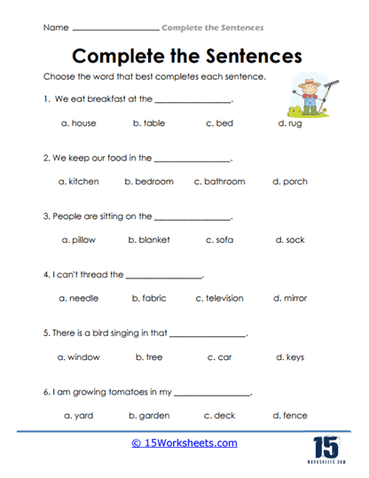 Syllable practice worksheet image for Grade 2 students Complete the Sentence worksheet for second graders focusing on nouns and verbs