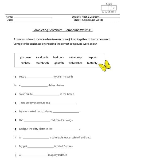 Interactive sentence completion activity for young learners Complete the Sentence worksheet for 2nd graders focusing on syllables