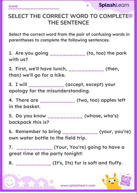Worksheet featuring complete-the-sentence exercises with common sight words for kindergarten students
