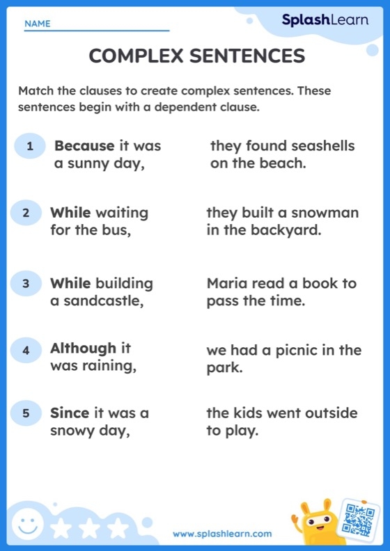 Complex Sentence Writing Practice Worksheet 5 Third grade worksheet for practicing how to write complex sentences