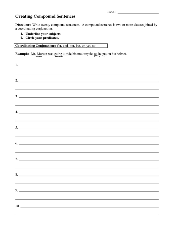Write Complex Sentences Worksheet Activity for Elementary Students Third grade student completing a write complex sentences grammar practice worksheet with fill-in-the-blank exercises