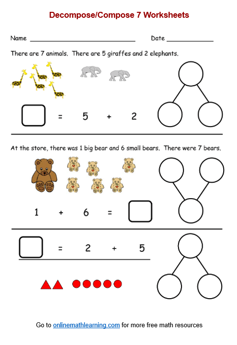 Geography worksheet for First Grade Interactive worksheet for first graders focusing on composing and decomposing numbers within 20. Engaging visual representation of number bonds and sentences for young learners.