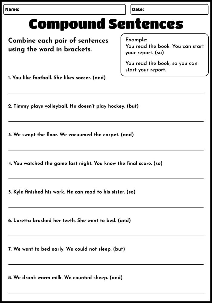 Creating Compound Sentences Worksheet Number Six Third grade student practicing how to combine simple sentences with commas and coordinating conjunctions