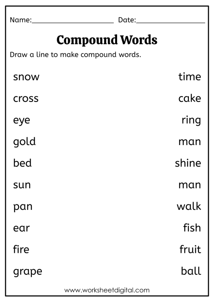 Worksheet featuring picture clues for kids to combine words into compound words, including "sun" and "flower.