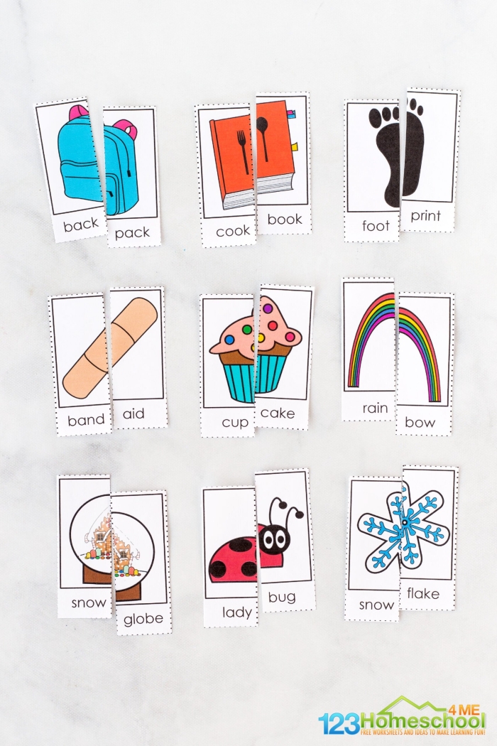 Worksheet featuring picture clues for compound words, helping second graders combine "sun" and "flower.