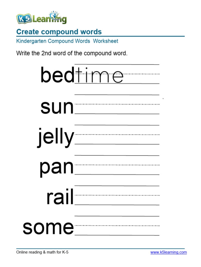 Second grade student completing a compound word addition worksheet with sun and flower picture clues