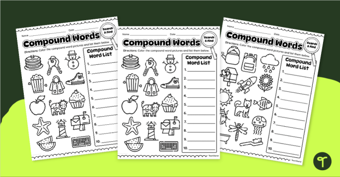Worksheet featuring picture clues for compound word addition in second grade