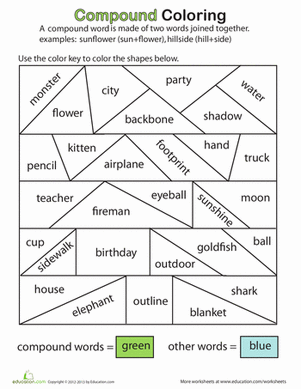 Worksheet showing first graders combining words to form compound words with visual clues