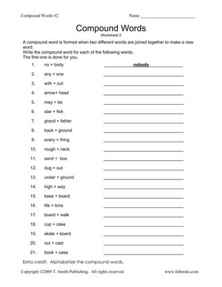 Word Addition Compound Words 3 Worksheet for 2nd Grade Measurement Practice Second grade student completing a compound word worksheet about combining gold and fish