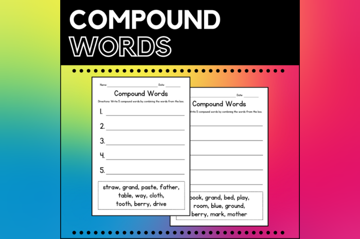Second grade student worksheet for identifying and breaking down compound words