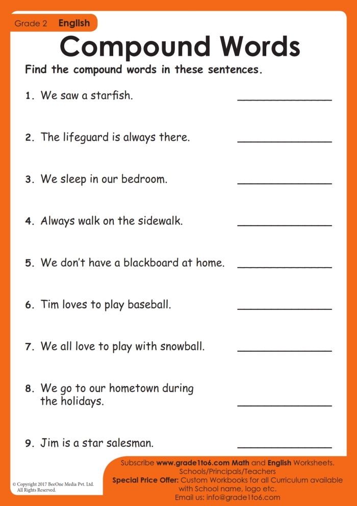 Second grade student matching pictures to create compound words on a vocabulary worksheet