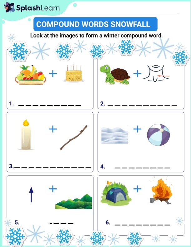First grade students using picture clues to combine words into compound words on a worksheet numbered twenty-five