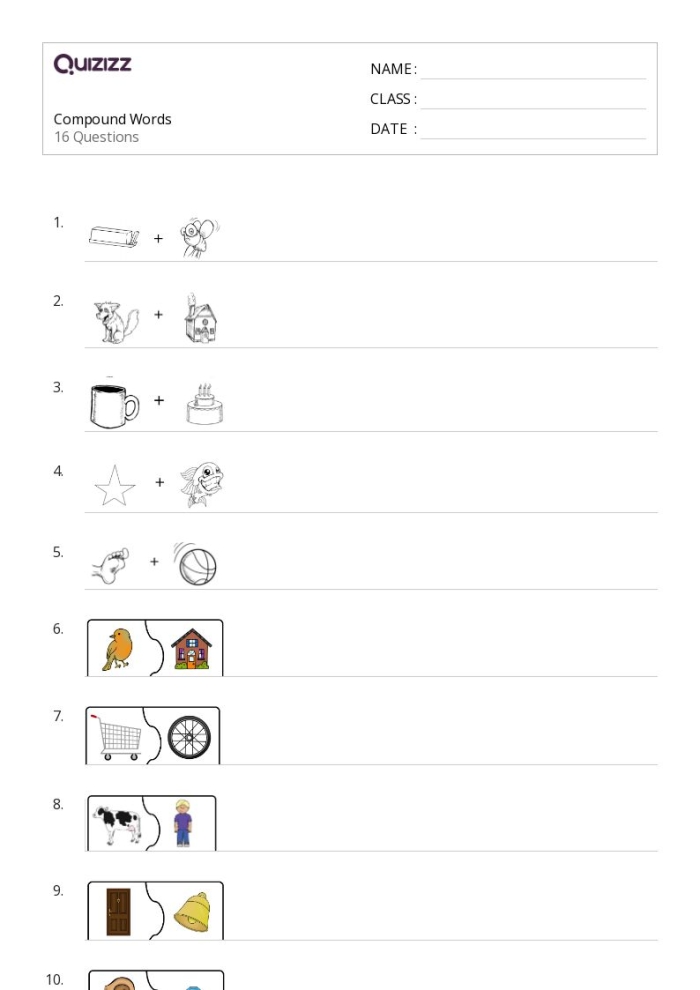Worksheet on identifying compound words for first graders