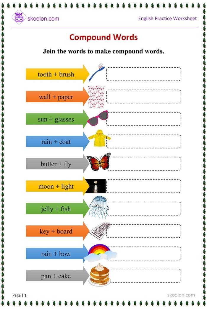 Practice sheet for making compound words for young readers in second grade Worksheet for learning how to create compound words with engaging examples for second graders