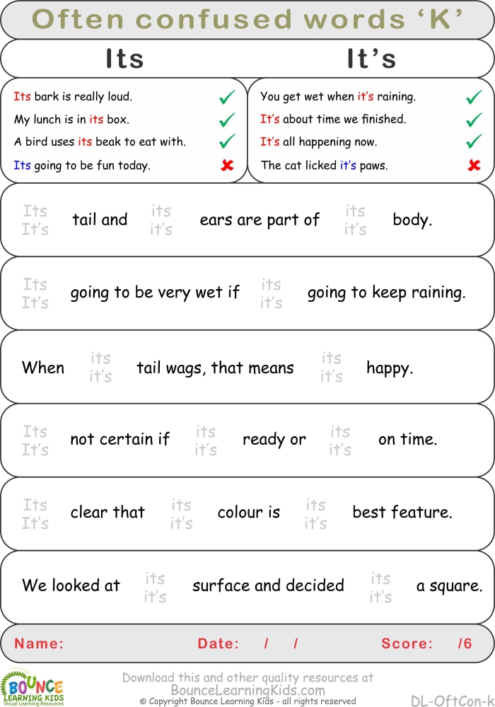 Seventh grade students practicing how to distinguish between commonly confused words in a grammar worksheet