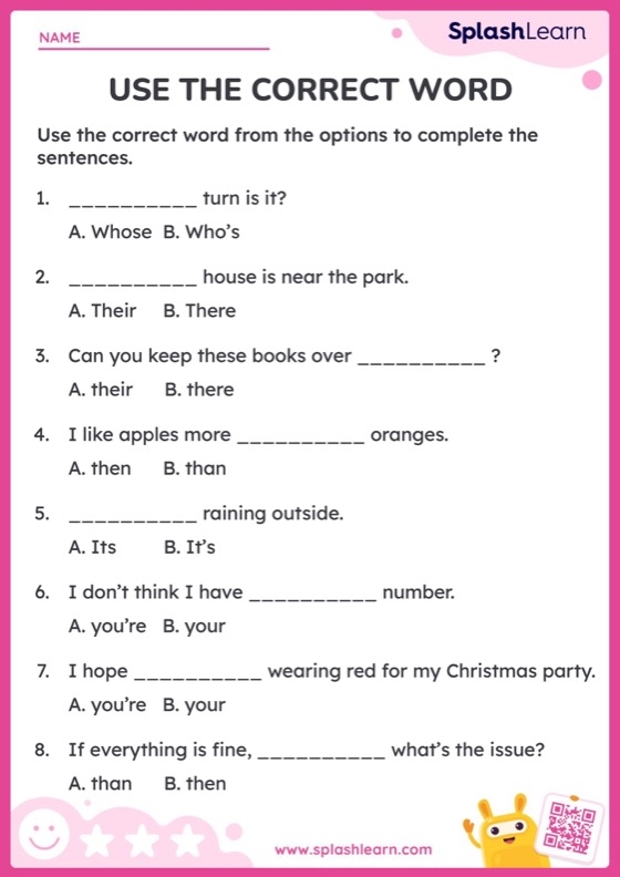 Seventh grade students completing a worksheet focused on choosing the correct frequently confused words