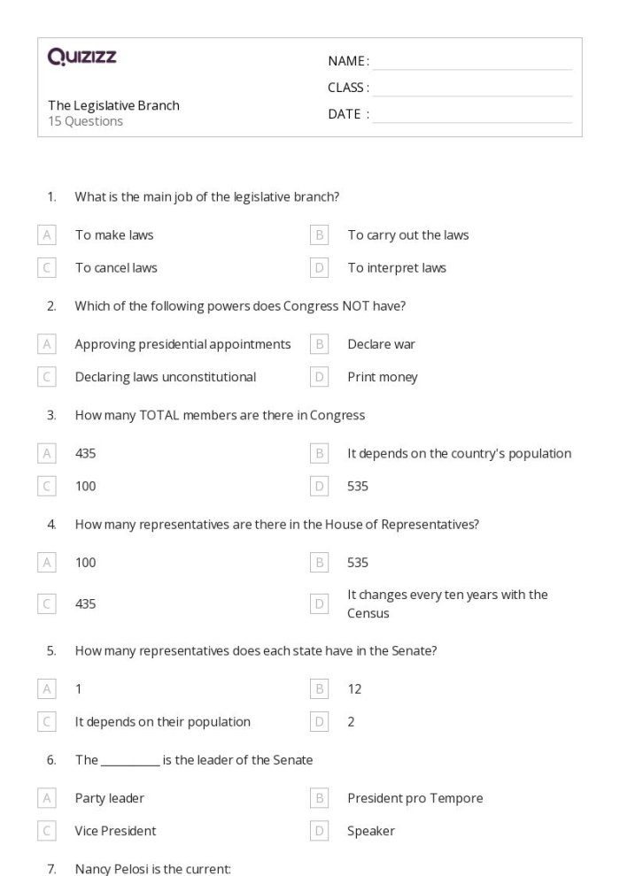 The Legislative Branch Two Chambers of Congress Worksheet Number 21 Sixth grade students analyzing the structure and roles of the two chambers of Congress in this civics activity