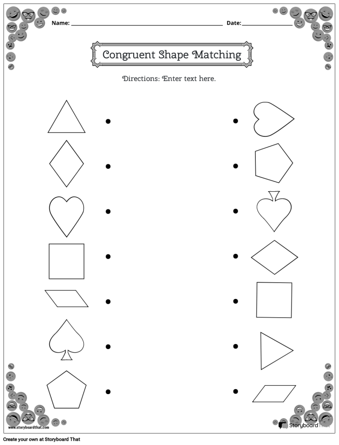 Shape Basics: Congruent Shapes Learning Activity 21 Second grade students identifying matching congruent shapes on an algebra worksheet with shape comparison exercises