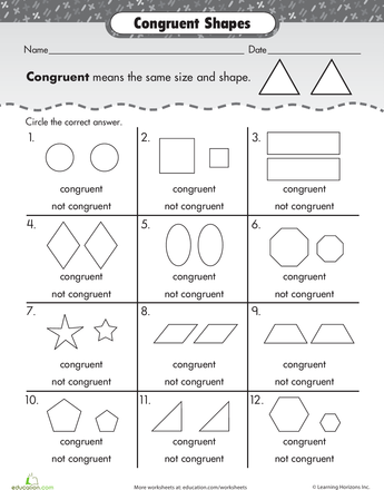 Shape Basics Congruent Shapes Worksheet 19 Second grade students practicing geometry by identifying congruent shapes on a worksheet