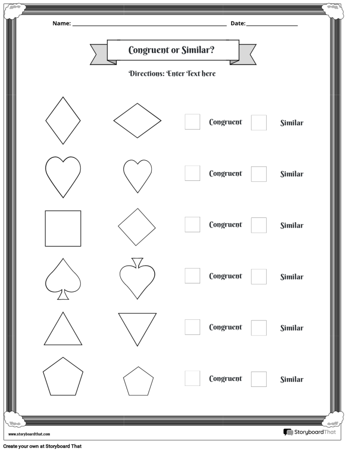 Shape Basics Congruent Shapes Practice Activity for Elementary Learners Second grade students identifying matching congruent shapes with visual examples on a math worksheet