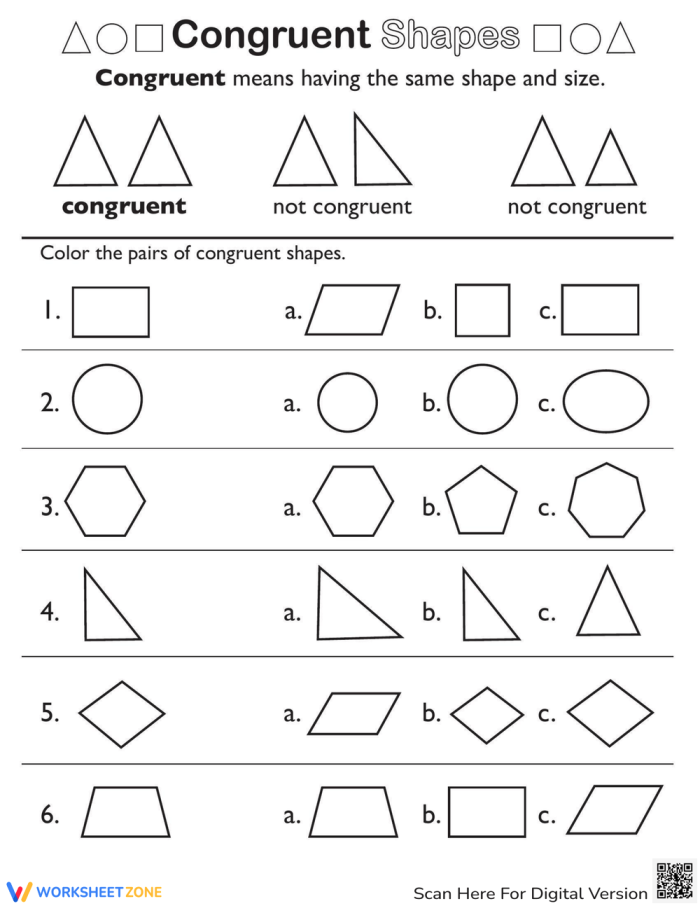 Shape Basics Congruent Shapes worksheet for grade two practice 16 Second grade student identifying congruent shapes on a math worksheet 16