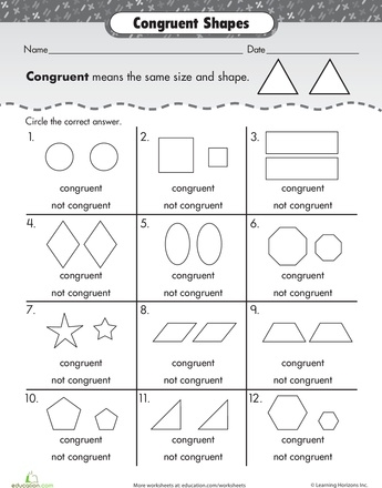 Shape Basics Congruent Shapes Worksheet 5 Algebra Activity for Second Grade Second grade student worksheet for identifying and coloring congruent geometric shapes