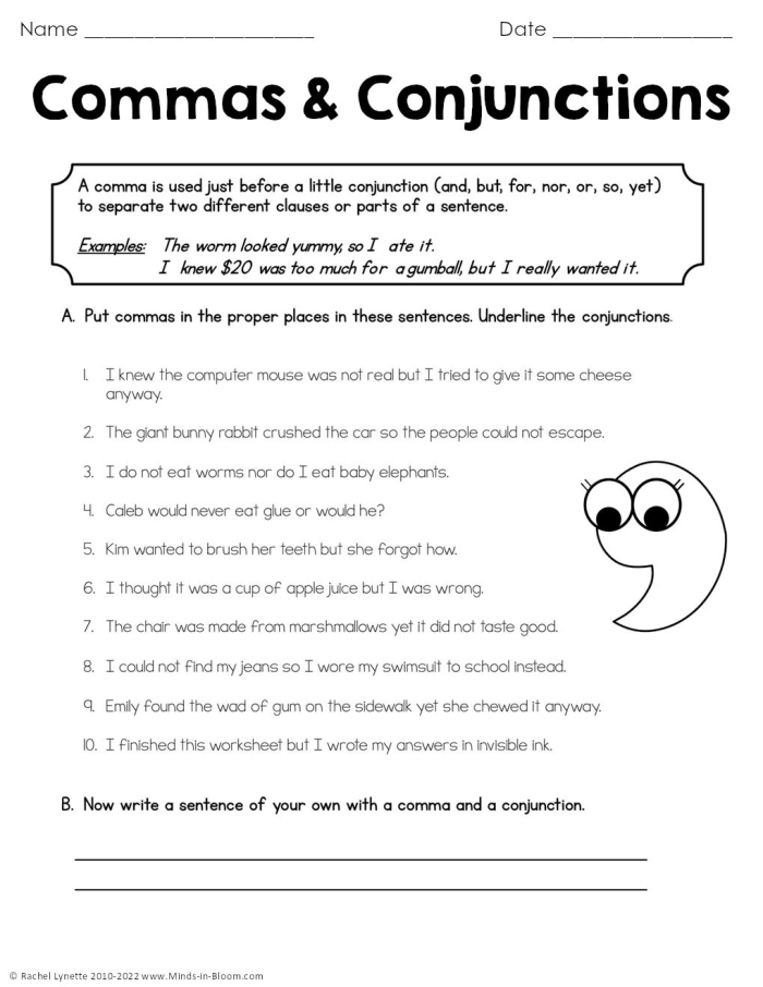 Third grade students practice combining sentences with commas and conjunctions in this grammar worksheet activity